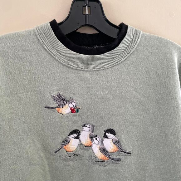 Vintage top stitch double collar grandma bird sweatshirt - Picture 1 of 5